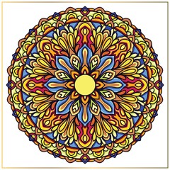 Colourful floral ethnic mandala art. Vintage rounded mandala art
