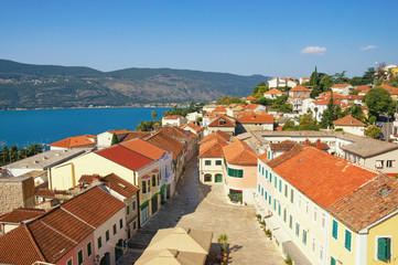 Obraz premium Sunny autumn day in Herceg Novi city. Montenegro, Bay of Kotor