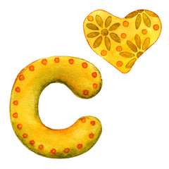 Drawing with watercolor depicting letters of the Russian alphabet, abc with pictures, for the design of children's posters, banners, greetings, books, learning