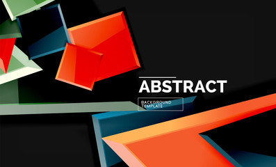 Glossy mosaic style geometric shapes - squares and triangles on black