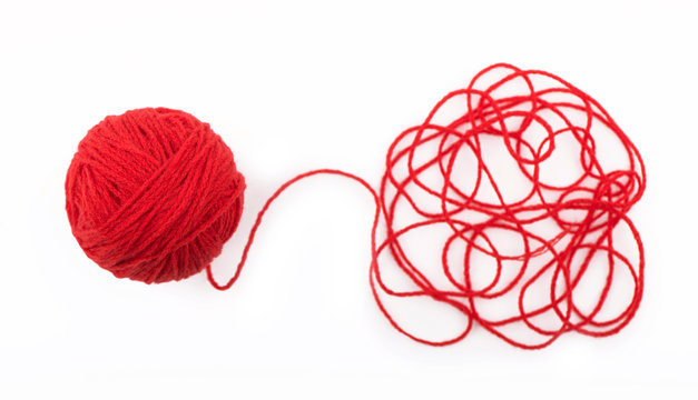 Ball of yarn on the white background