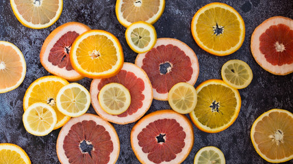 Various sliced citrus fruits