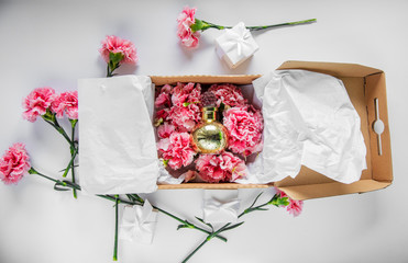 fresh dianthus flower in a holiday box with perfume