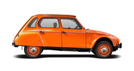 Orange French classic car isolated on white	