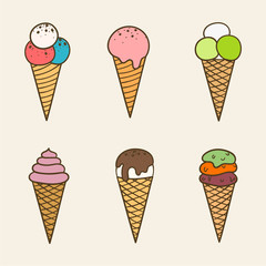 Colored signboard with a tasty ice cream corns and text title