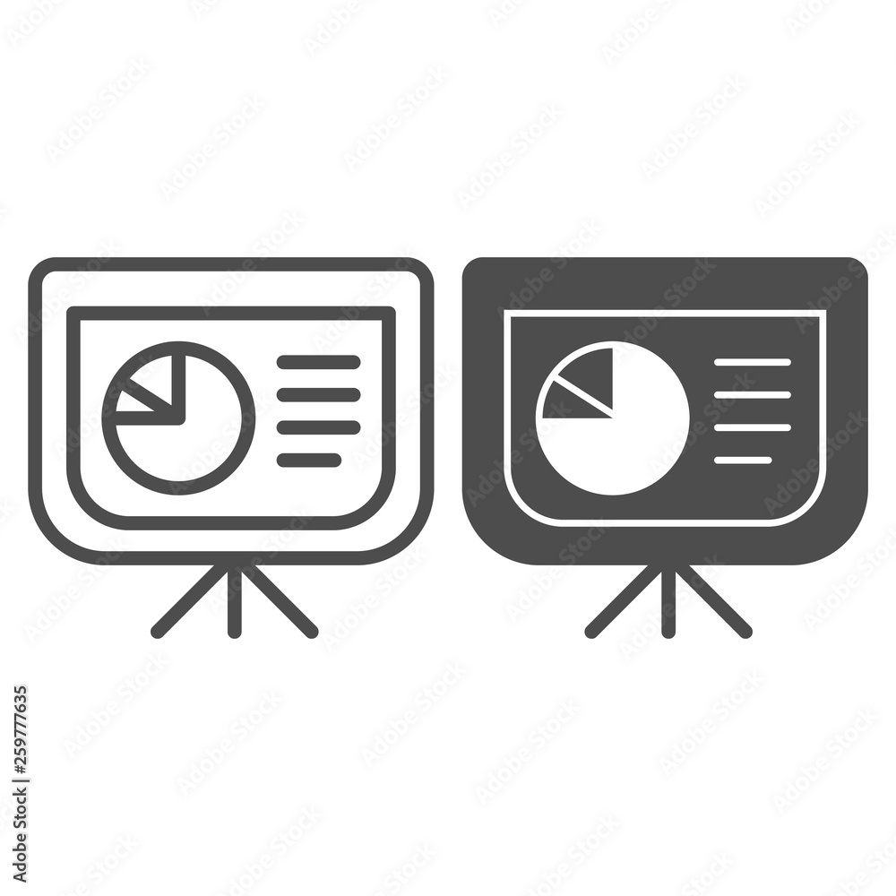 Poster board with pie chart line and glyph icon. presentation diagram vector illustration isolated on white