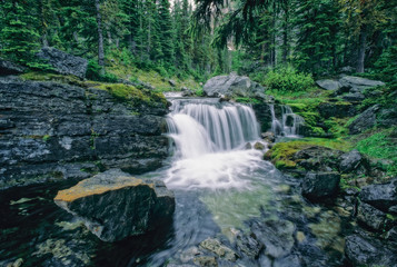 Fototapeta na wymiar Waterfall and stream between Scarab Lake and Egypt Lake, Banff National Park, Alberta, Canada