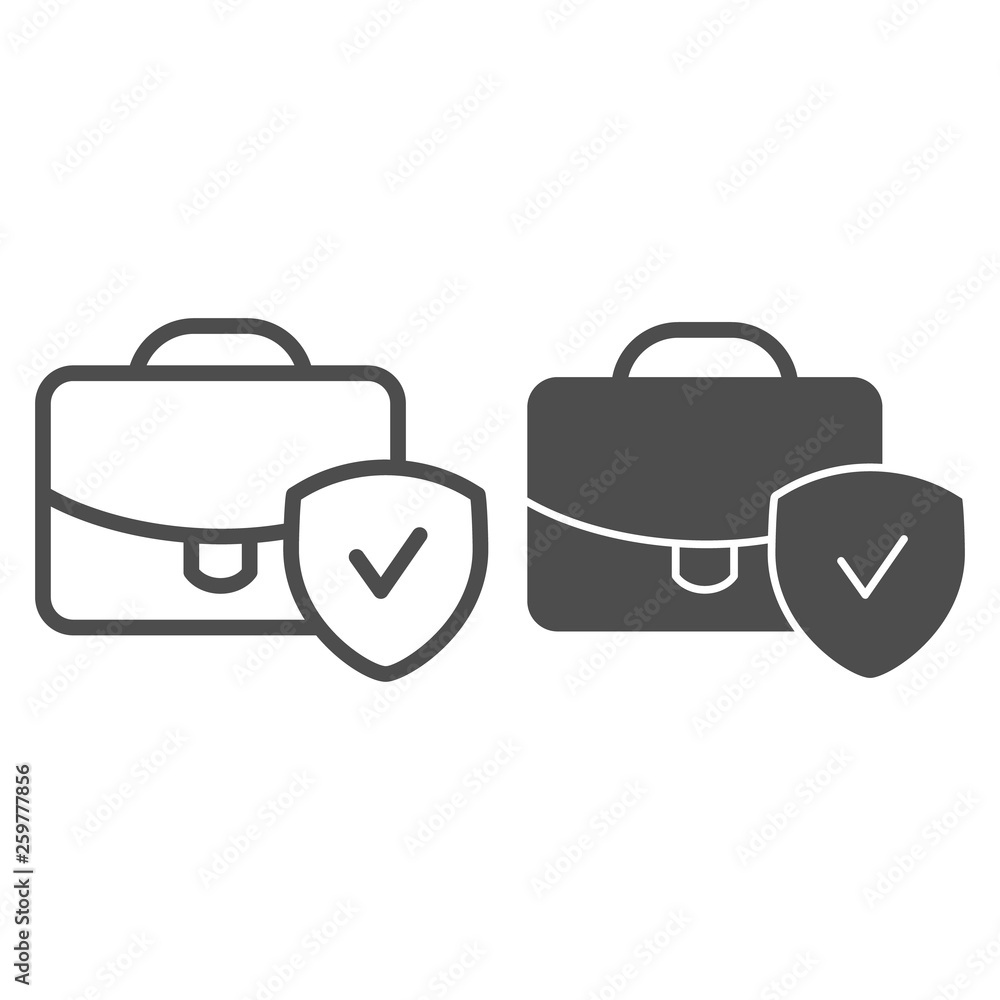 Poster briefcase with check mark line and glyph icon. suitcase with tick vector illustration isolated on wh