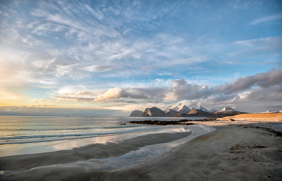 Stor Sandnes beach, Flakstad, Lofoten, Nordland, Norway