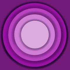Abstract purple paper cut background with circle shapes. Modern raster illustration for concept design. Realistic 3d layered smooth bending objects