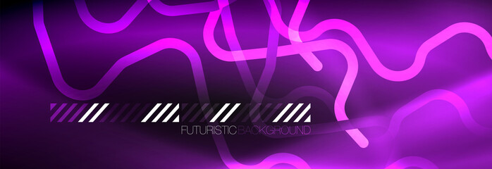 Dark neon light glowing template, abstract vector background lines