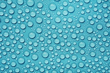 closeup drops water on blue background