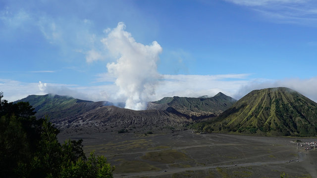 Steam rising from Mount Bromo, Bromo Tengger Semeru National Park, East Java, Indonesia
