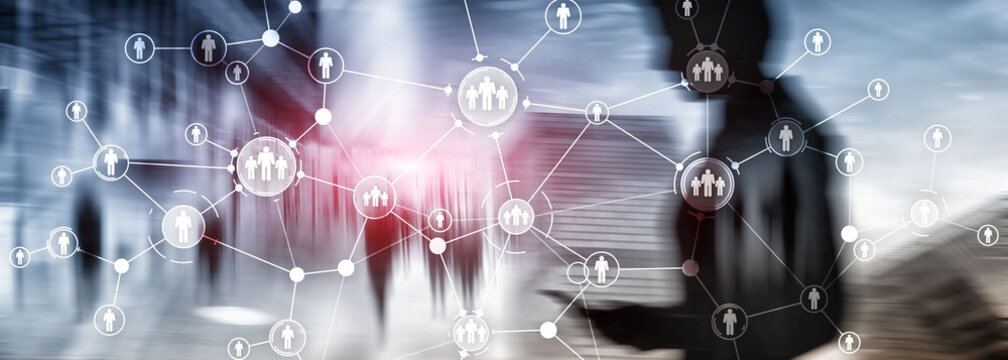 HR Human resources management peoples relation organisation structure virtual screen mixed media double exposure.