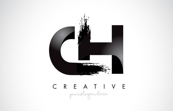 CH Letter Design with Brush Stroke and Modern 3D Look.