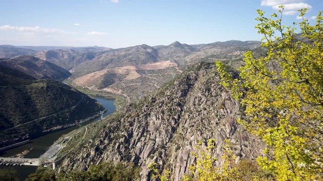 Valeira Dam and surrounding landscape near the village of Sao Joao da Pesqueira, Portugal. Concept for travel in Portugal and most beautiful places in Portugal.