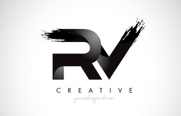 RV Letter Design with Brush Stroke and Modern 3D Look.