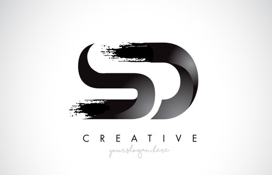 SD Letter Design with Brush Stroke and Modern 3D Look.
