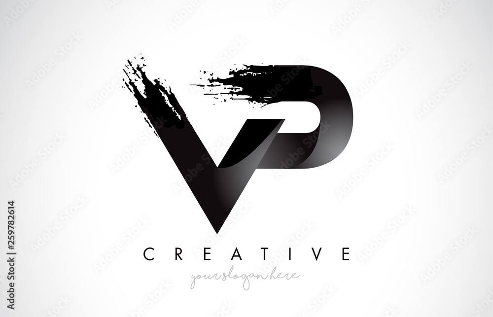 Poster vp letter design with brush stroke and modern 3d look.