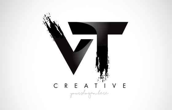 VT Letter Design with Brush Stroke and Modern 3D Look.
