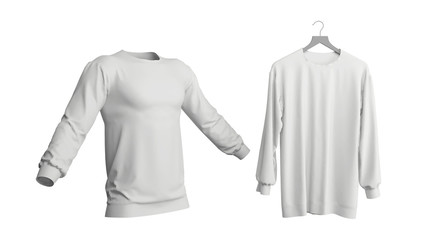 Man long sleeve T shirt mock up, template isolated on white background. 3d illustration. 