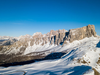 View of Lastoi de Formin peaks, in Passo Giau, high alpine pass near Cortina d'Ampezzo, Dolomites, Italy