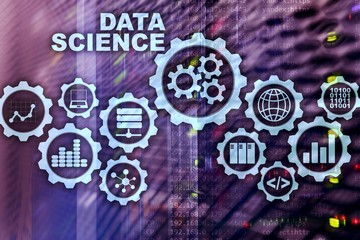 Data Science Artificial Intelligence Concept. Futuristic Supercomputer background.