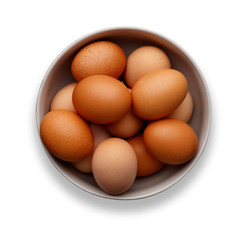 A bowl of fresh eggs on an isolated on a white background