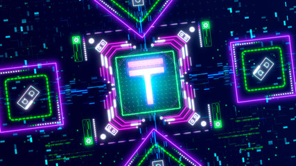 Tenge cyber currency concept. Digital financial background. Kazakhstani money
