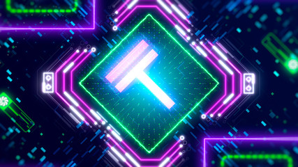 The Tenge money mining sign concept. Hi-tech cyber security theme 3d render