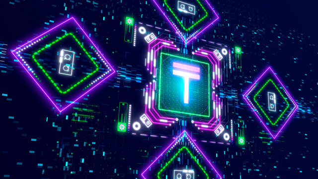 Future of Kazakhstan currency tenge. glitch background for business and finance.