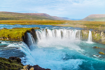 A view of Godafoss, one of most beautiful waterfalls in Iceland