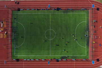 Street sports field with a football field. Shooting from the drone from above