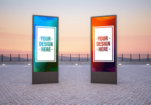 2 Outdoor Advertising Kiosks Mockup