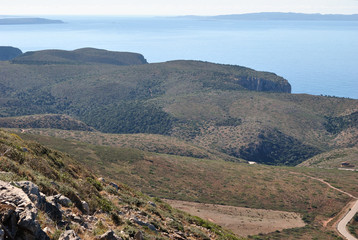 Fototapeta na wymiar La costa di Masua vista da Monte Palma