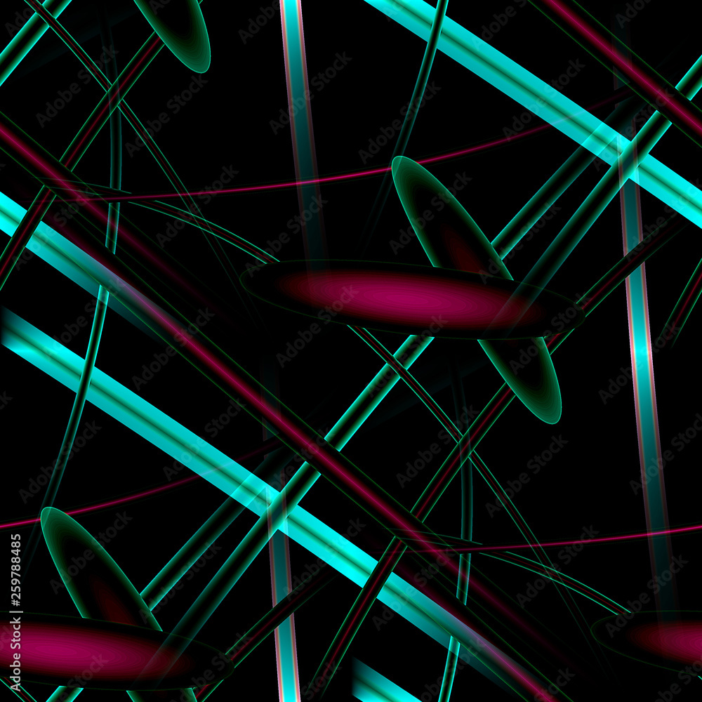 Poster seamless abstract pattern on black background. fractal generated by competrom. flying discs modern f