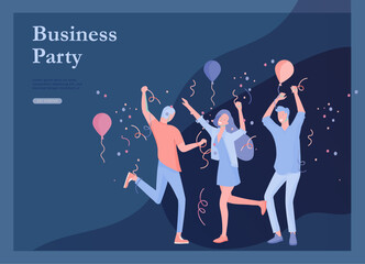 landing page templates set with team People moving. Business invitation and corporate party, design training courses, about us, expert team, happy teamwork. Flat characters design illustration - obrazy, fototapety, plakaty