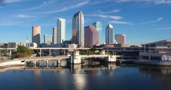 Tampa Bay & Skyline Over The Water, Aerial Drone