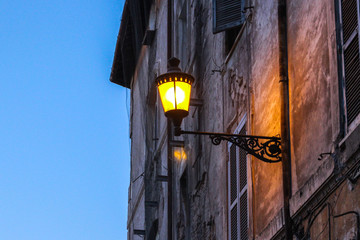 The lantern on the building in the evening Rome