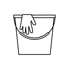 Bucket with rubber gloves illustration. House clean vector outline icon 
