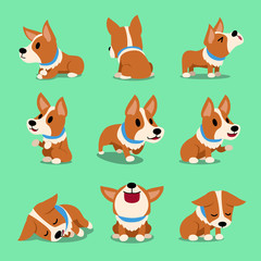 Vector cartoon character corgi dog poses for design.
