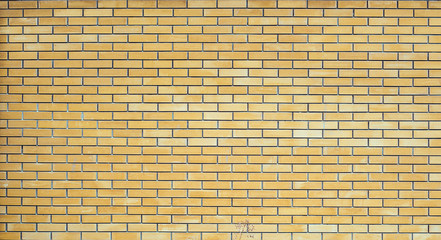 Empty Vintage Yellow Brick Wall Texture. Building Facade With Grunge Damaged