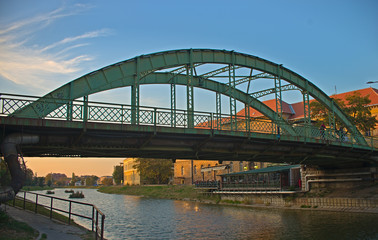 Steel bridge that crosses Begej river in Zrenjanin, Serbia