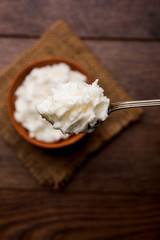 Homemade white Butter or Makhan/Makkhan in Hindi, served in a bowl. selective focus