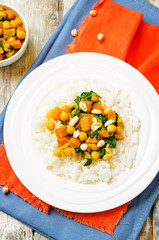 Sweet potato spinach chickpea curry with rice