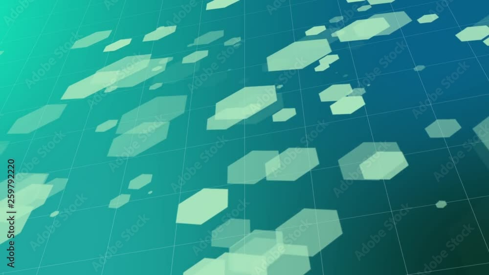 Poster glowing hexagonal tiles. abstract moving background of glowing hexagons blue-gray color