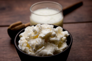 Homemade white Butter or Makhan/Makkhan in Hindi, served in a bowl. selective focus