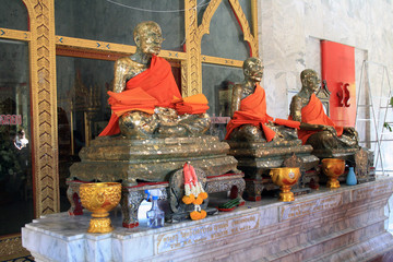 13 February 2019, Wat Chalong, Phuket, Thailand. Statues of monks