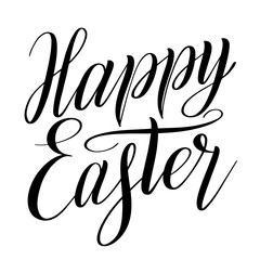 Obraz premium Happy Easter. Calligraphic style design element for greeting cards. Brush pen hand lettering. Black isolated cursive. Handwriting inscription. Vector holiday script.