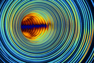 Metallic round tunnel in Psychedelic colors. Abstract background.